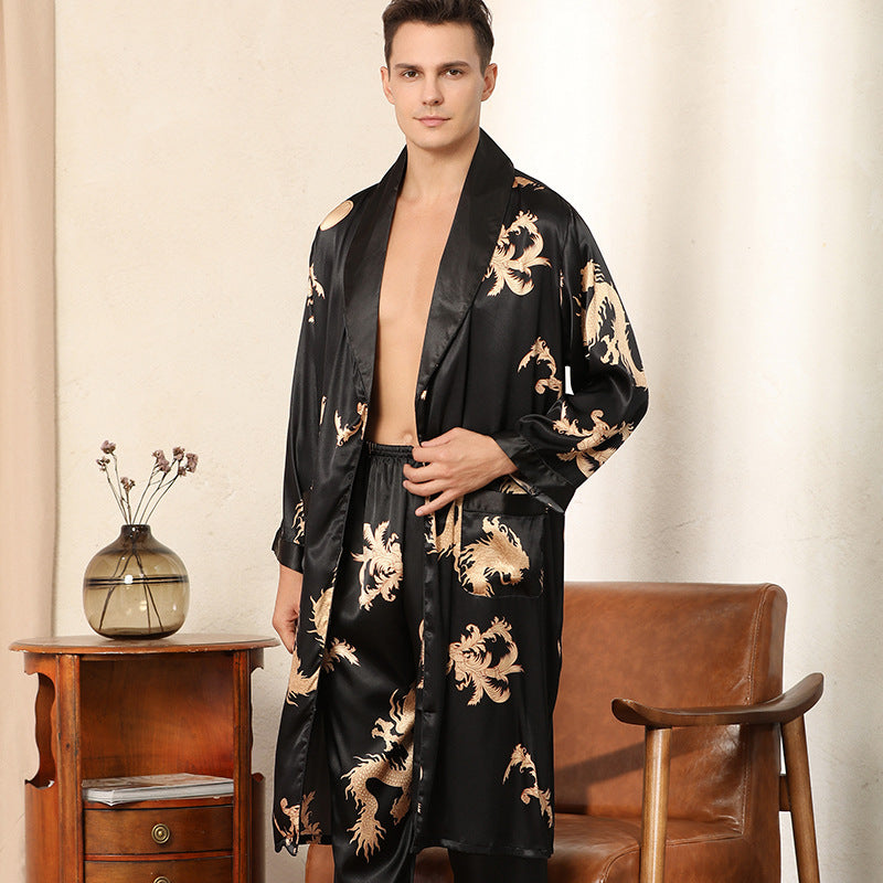 Luxury Silk Robe Pants Pajama Set