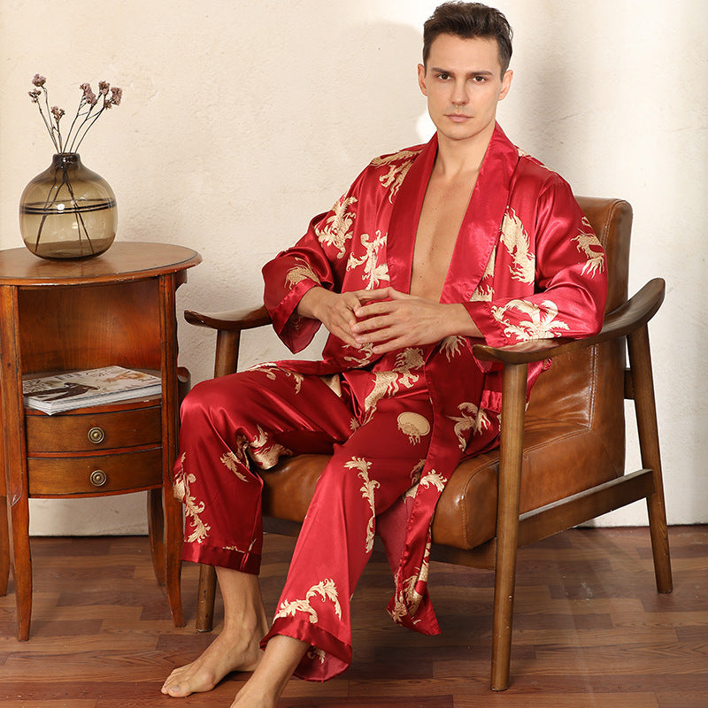 Luxury Silk Robe Pants Pajama Set