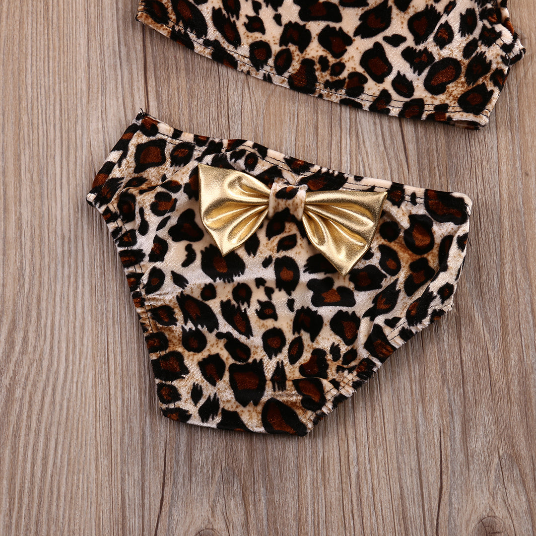 Kids Baby Girls Swimwear Leopard Print One Shoulder