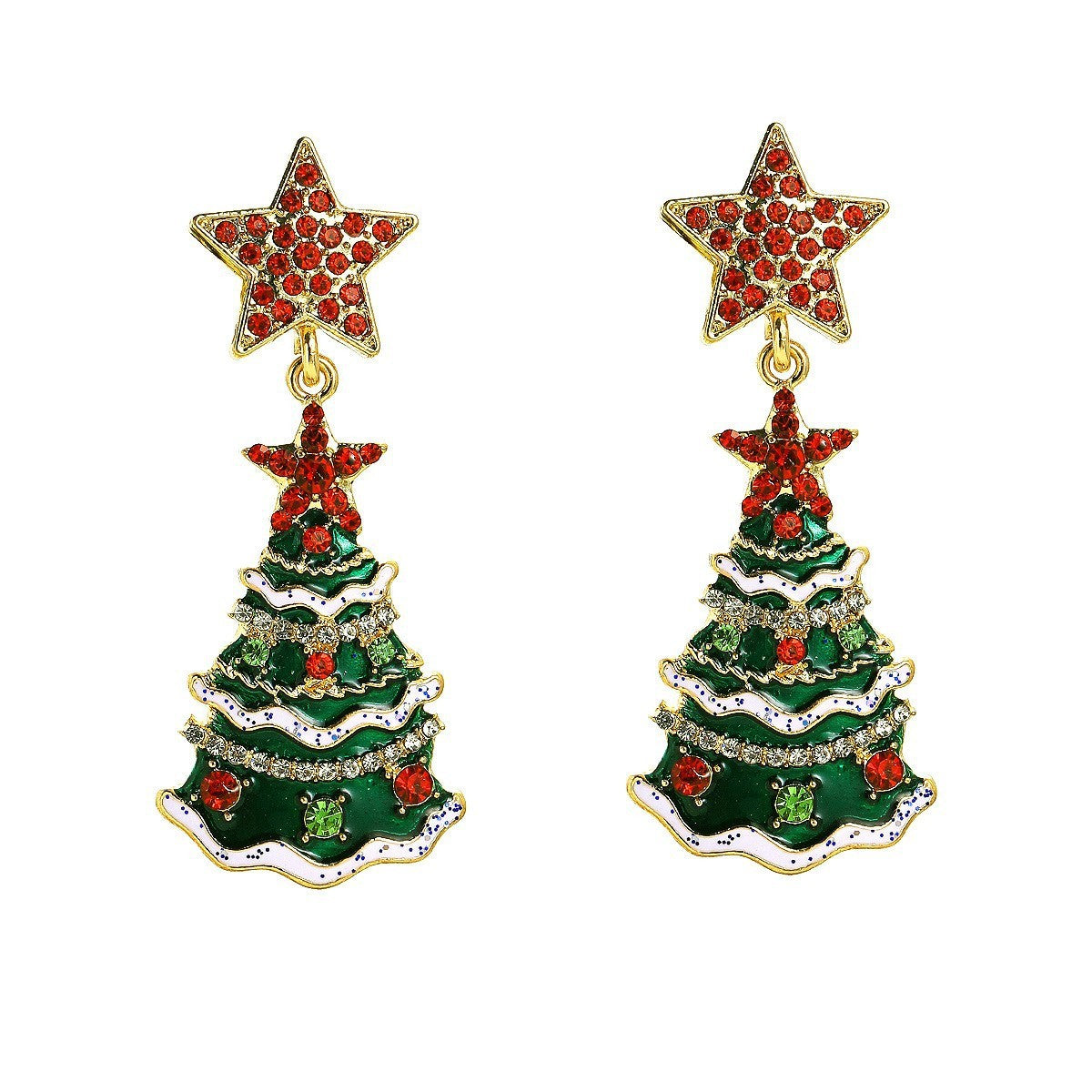 Women's Fashion Colorful Oil Necklace Christmas Tree Earrings