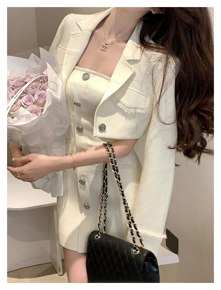 Chanel Suit Women's High-grade Tassel Coat High Waist Slimming Skirt Two-piece Set