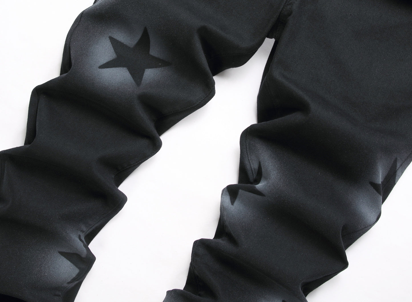 Hand-painted Gun Spray Five-pointed Star Elastic Black Pencil Pants Mid-waist Jeans Men