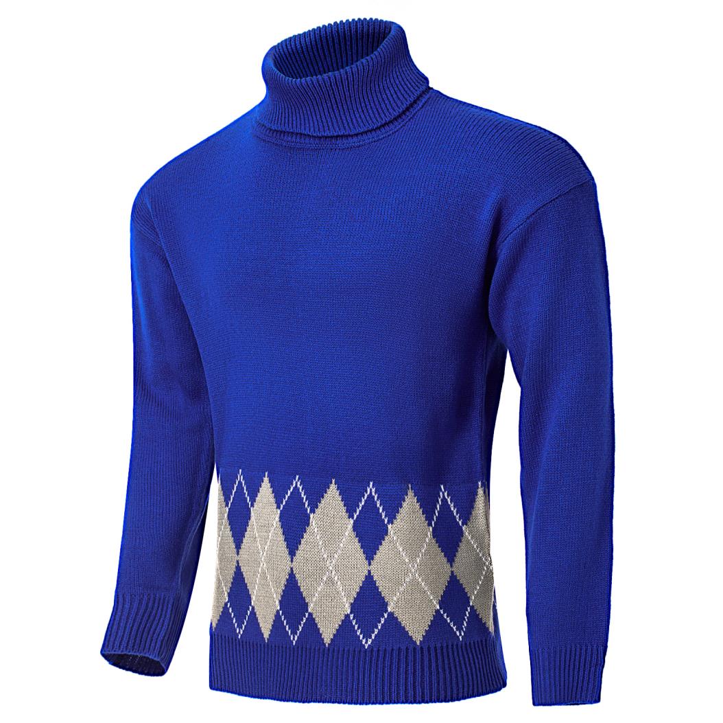 Men's Vintage Argyle Turtlenecks Sweater Thermal Knitted Pullover