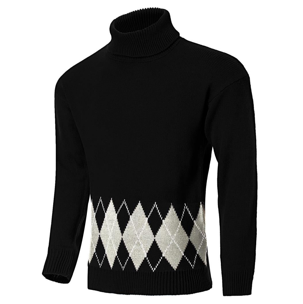 Men's Vintage Argyle Turtlenecks Sweater Thermal Knitted Pullover