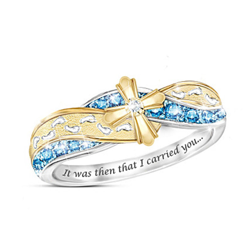 Creative Cross Footprint Two Tone Ring Women's Ornament