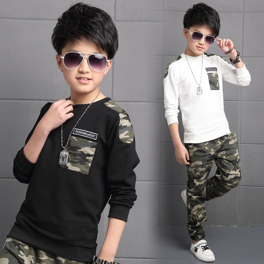 Boys cotton camouflage sports long-sleeved suit for big children