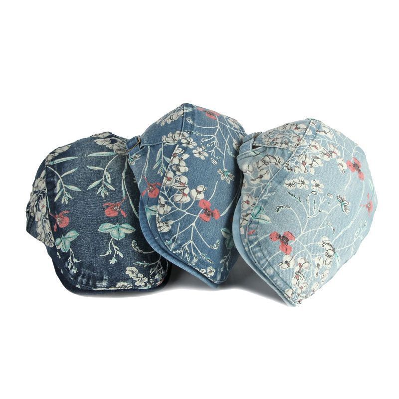 Denim Hat Advance Hats Flower Printed All-matching Peaked Cap