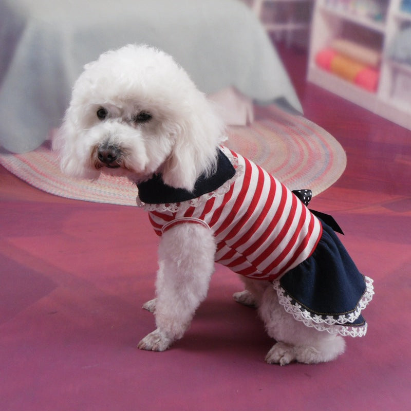 Pet Dog Skirt Bow Cat Clothes Springsummer Color Stripes