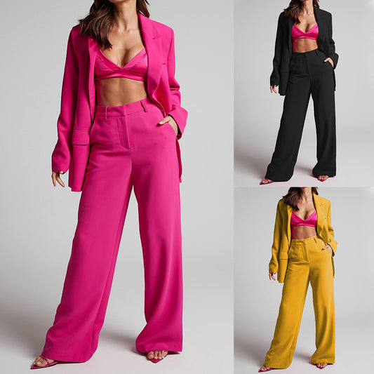 Loose Lapel Long Sleeves High Waist Wide Leg Suit