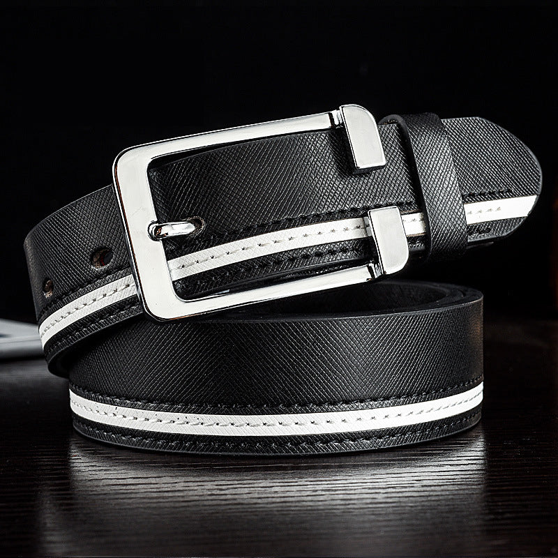 Trendy men's leather white belt