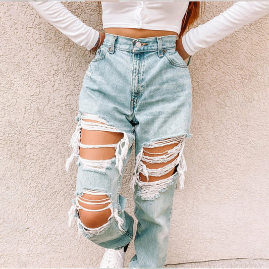 Ripped Fashionable Casual Denim Pants Women