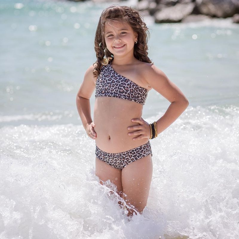 Kids Baby Girls Swimwear Leopard Print One Shoulder