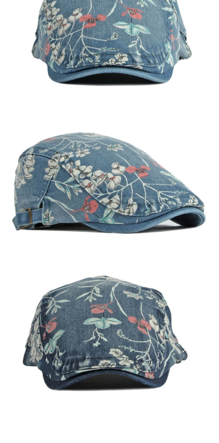 Denim Hat Advance Hats Flower Printed All-matching Peaked Cap