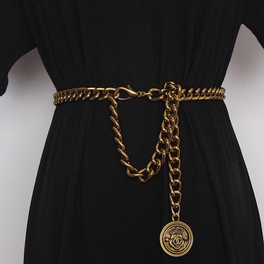 Waist Chain Jeans Dress Accessories Black Gold Chain Belt