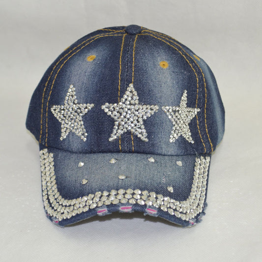 European And American Fashion Rhinestone Peaked Personalized Denim Hat Old Diamond Women's Sunshade Baseball Hat Wholesale Customized