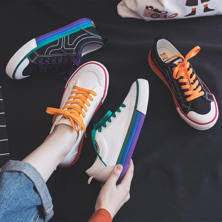 Mandarin Duck Rainbow Canvas Shoes Women Casual Lace-Up