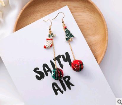 Christmas earrings holiday gift personality Santa Claus gift tree hair ball cane candy fashion earrings