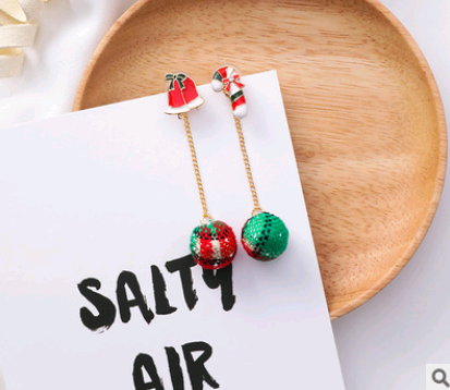 Christmas earrings holiday gift personality Santa Claus gift tree hair ball cane candy fashion earrings