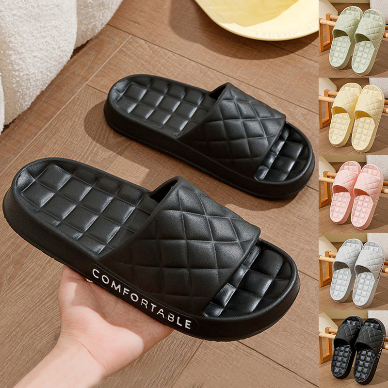 Men's Home Slippers With Plaid Design Soft-soled Silent Indoor Floor Bathing Slippers Women House Shoes Summer