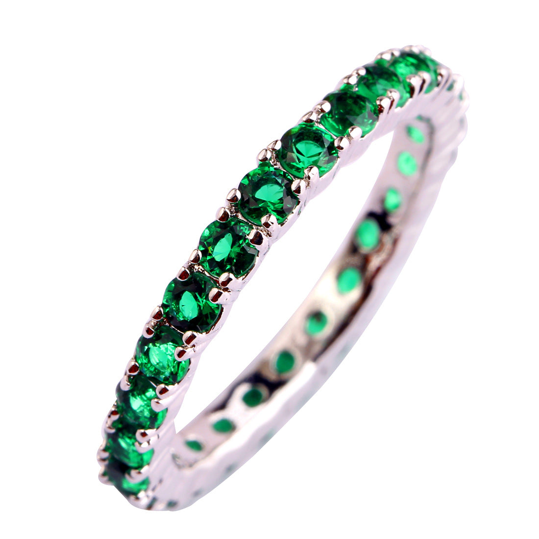 JROSE Wholesale Popular Green & Blue Quartz Silver Color Ring Size 6 7 8 9 10 11 12 13 Cocktail Party Women Couple Rings Gift