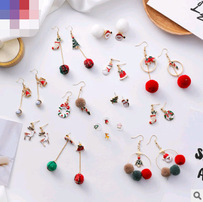 Christmas earrings holiday gift personality Santa Claus gift tree hair ball cane candy fashion earrings