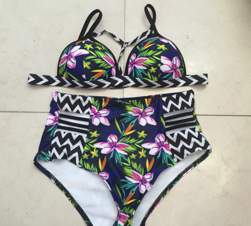 Multicolor Print High Waist Bikini Swimsuit Sexy Women Swimwear