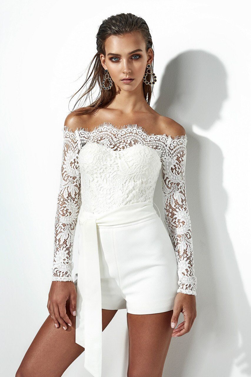 European And American Sexy Strapless Lace Long-sleeved Lace Jumpsuit