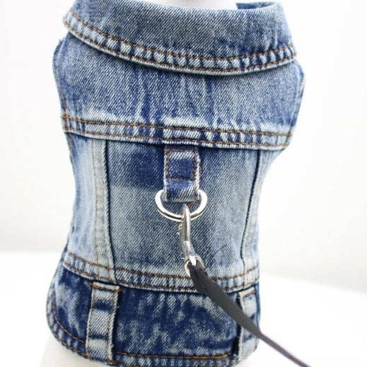 Traction Denim Vest Two-leg Clothing Small Dog Vest Pet Clothes