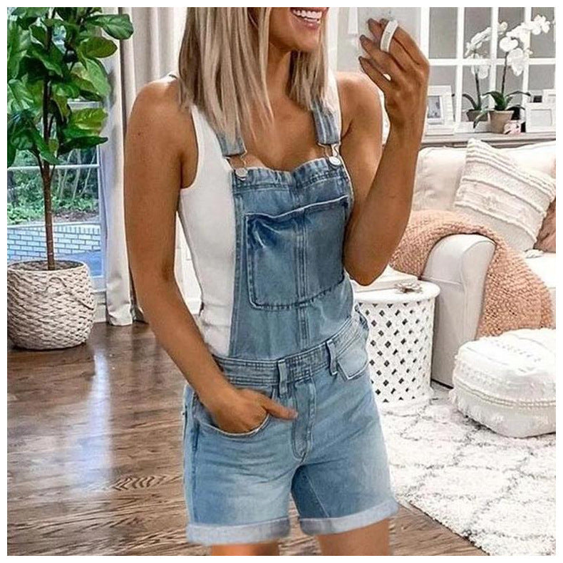 European And American Women's Denim Overalls Sexy Fashion Washed Denim Shorts Women