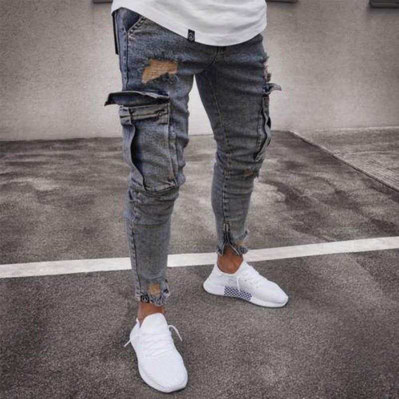 Cargo Hole Denim Men Jeans