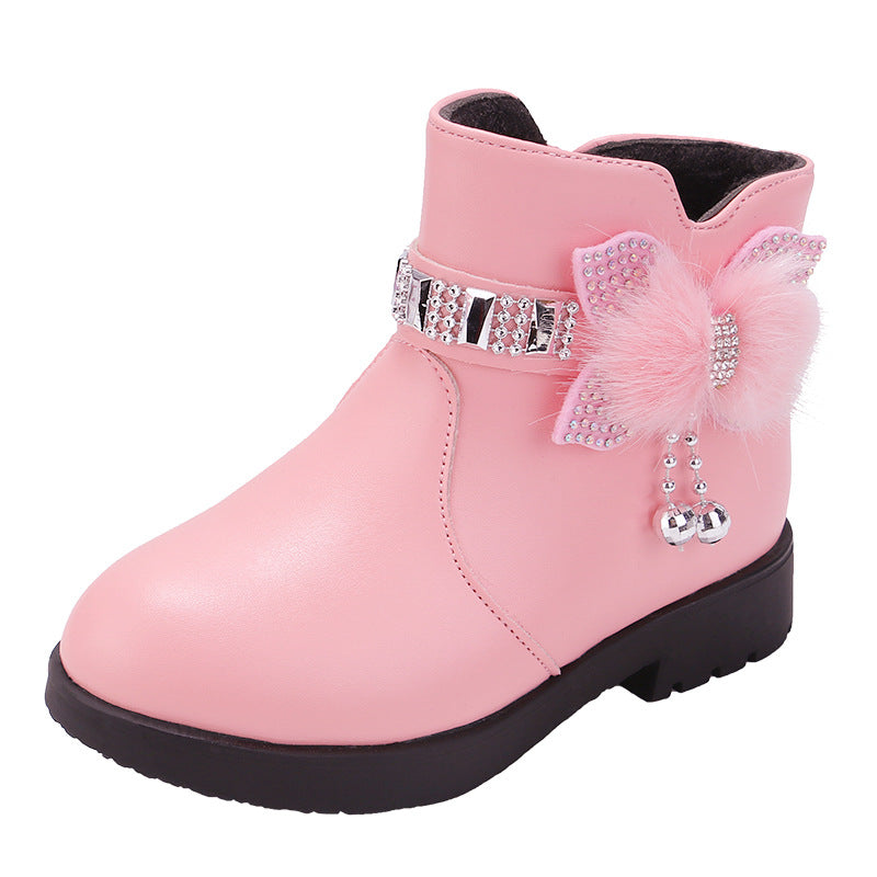 Children's Cotton Princess Fashion Bowknot Keep Baby Warm Leather Boots