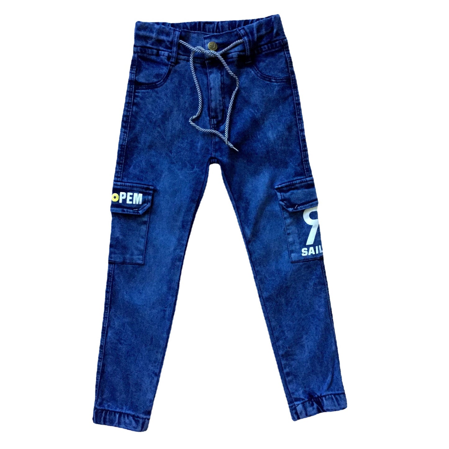 Boys' Monogram Print Multi-pocket Cargo Jeans