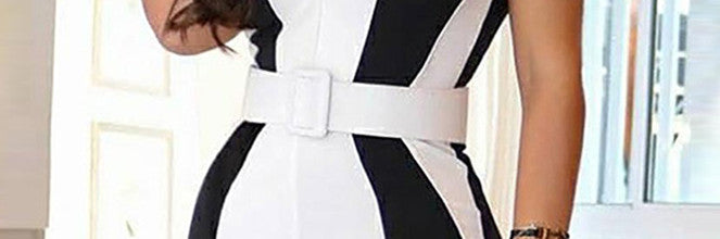 Sexy Jumpsuit Black And White Contrast Color Slim Fit Jumpsuit Women Without Belt