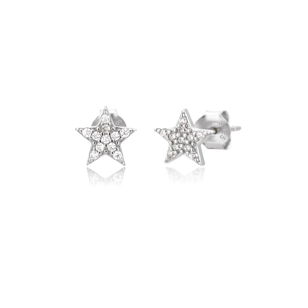 S925 Silver Moon Star Zircon Stud Earrings European And American Summer Simplicity Jewelry