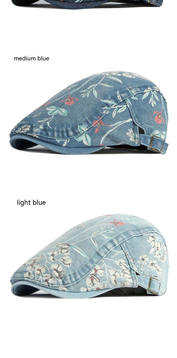 Denim Hat Advance Hats Flower Printed All-matching Peaked Cap