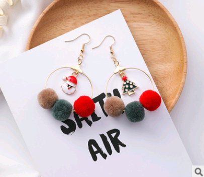 Christmas earrings holiday gift personality Santa Claus gift tree hair ball cane candy fashion earrings