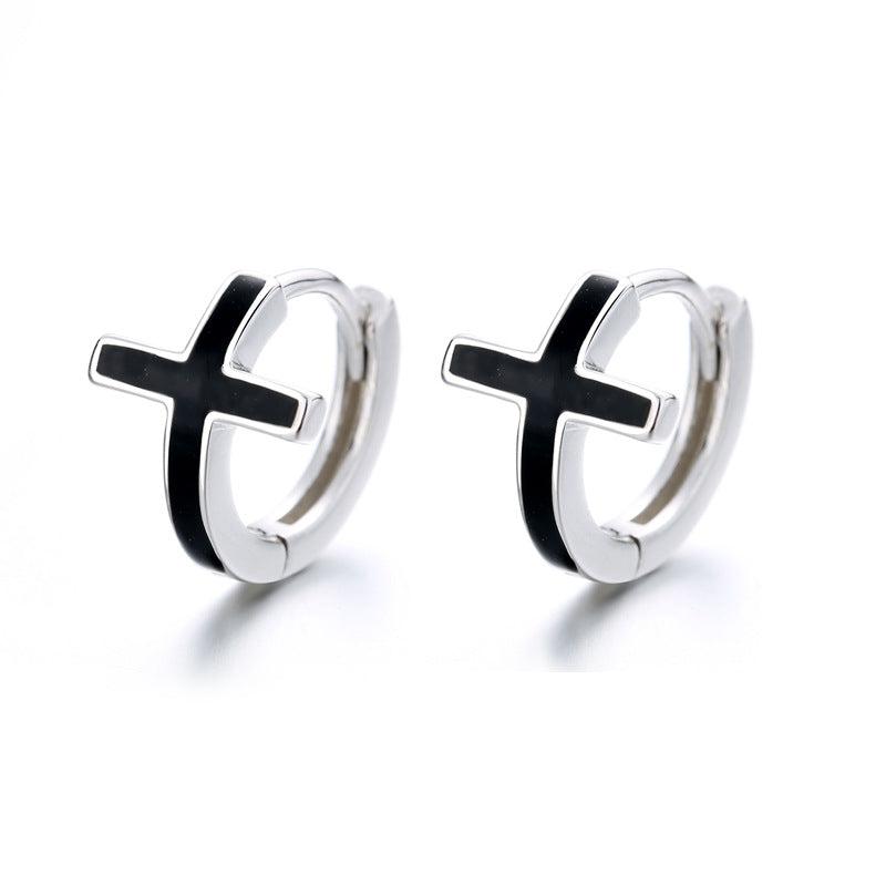 S925 Sterling Silver Cross Earrings female men Earrings