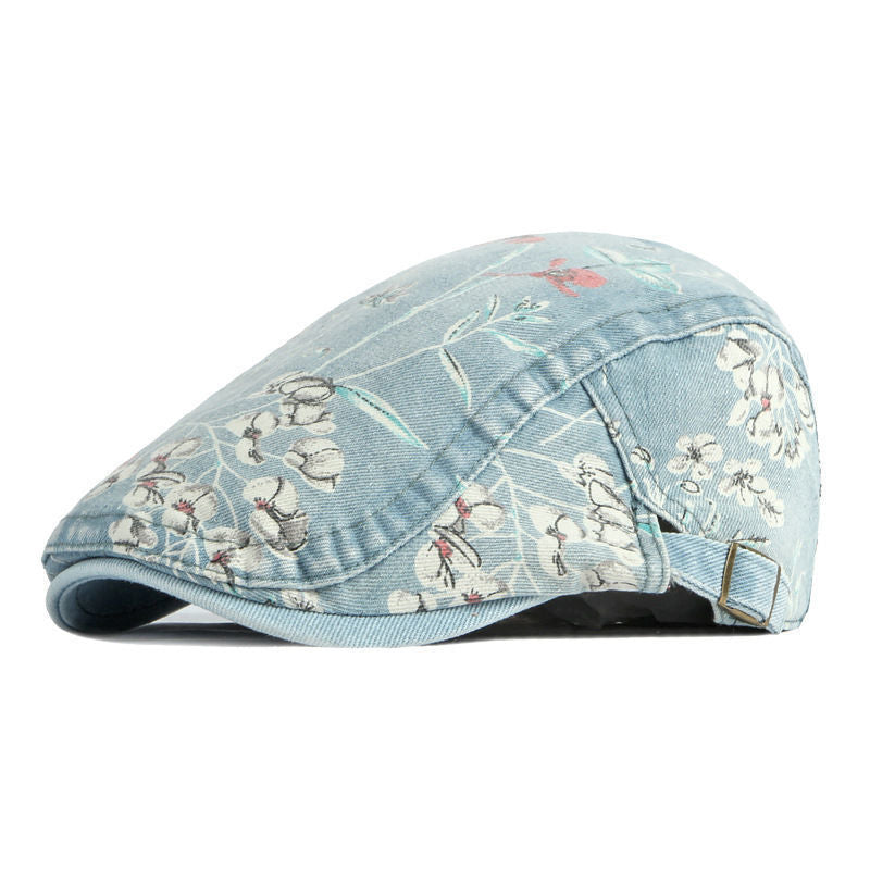 Denim Hat Advance Hats Flower Printed All-matching Peaked Cap