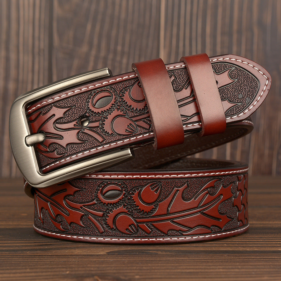 Carved Craft Men's Cowhide Belt Personality Embossed