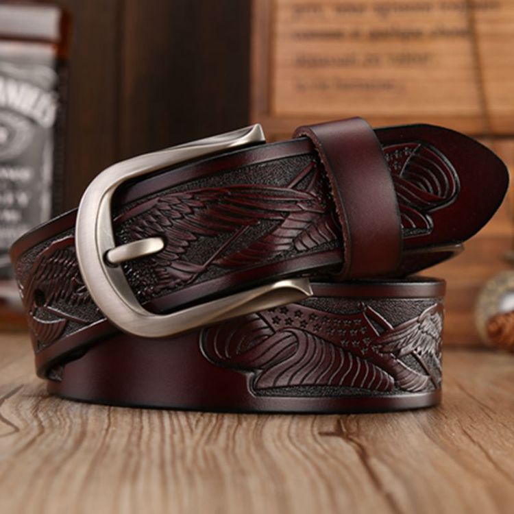 Eagle head pin buckle men's belt