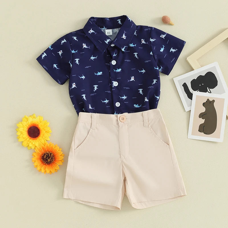 Children's Animal Print Shirt Shorts Suit