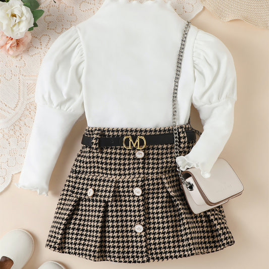 Fashion Houndstooth With Belt Skirt