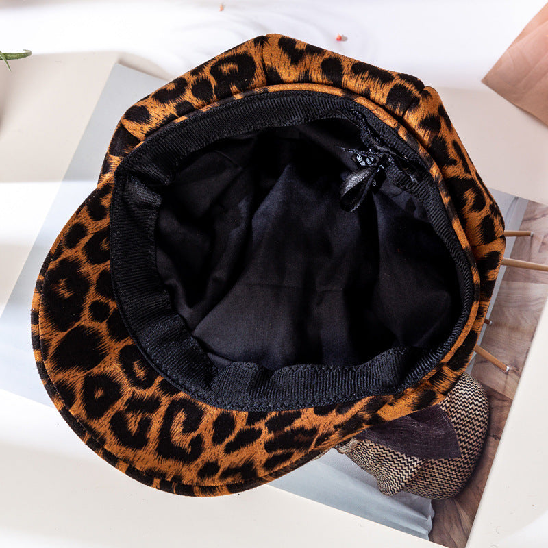 Women's Fashion Personalized Leopard Print Octagonal Hat