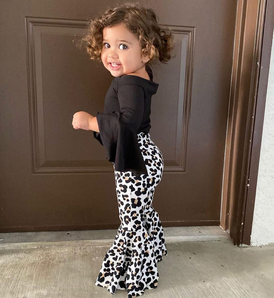 Children Leopard Flared Pants Casual Suit