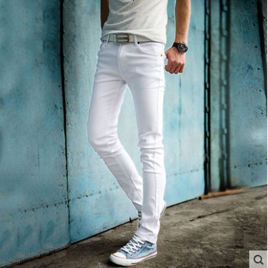 Trendy Men New Metrosexual Pattern & White Skinny Jeans Men's Korean-style Slim Fit Casual Pants Men