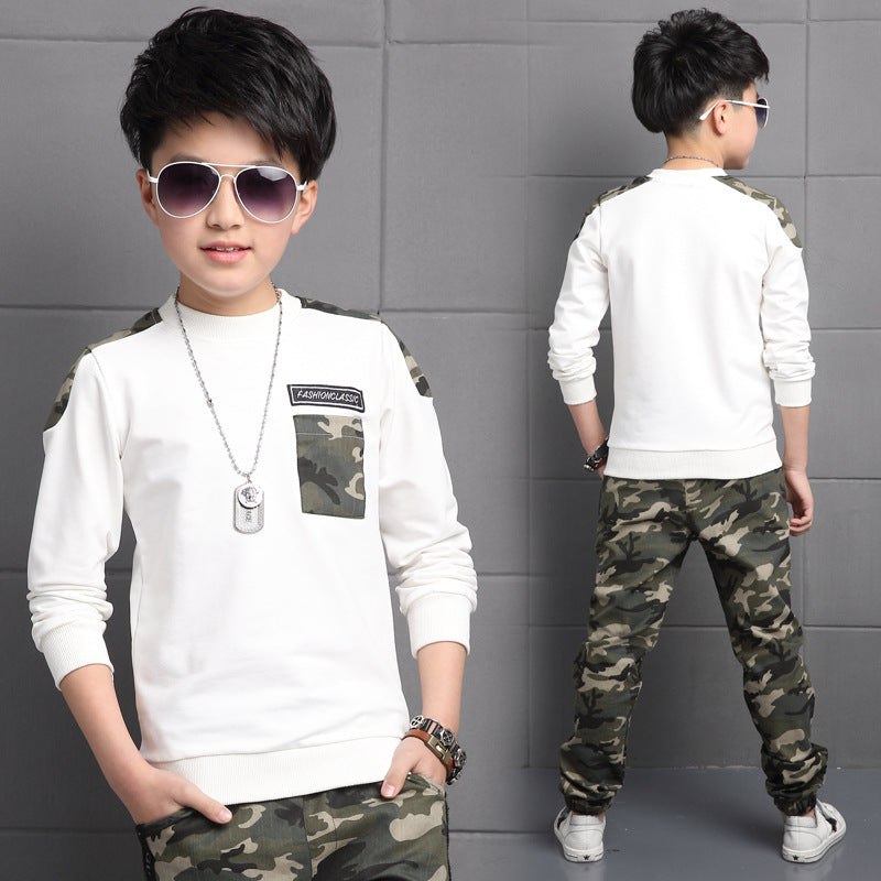 Boys cotton camouflage sports long-sleeved suit for big children