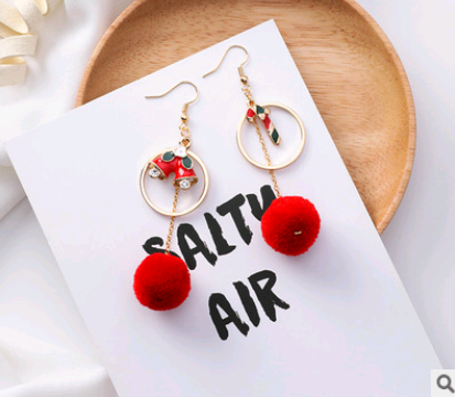 Christmas earrings holiday gift personality Santa Claus gift tree hair ball cane candy fashion earrings