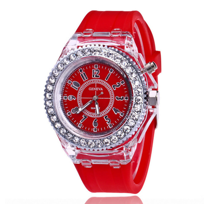 LED Luminous Watches Geneva Women Quartz Watch Women Ladies Silicone Bracelet Watches