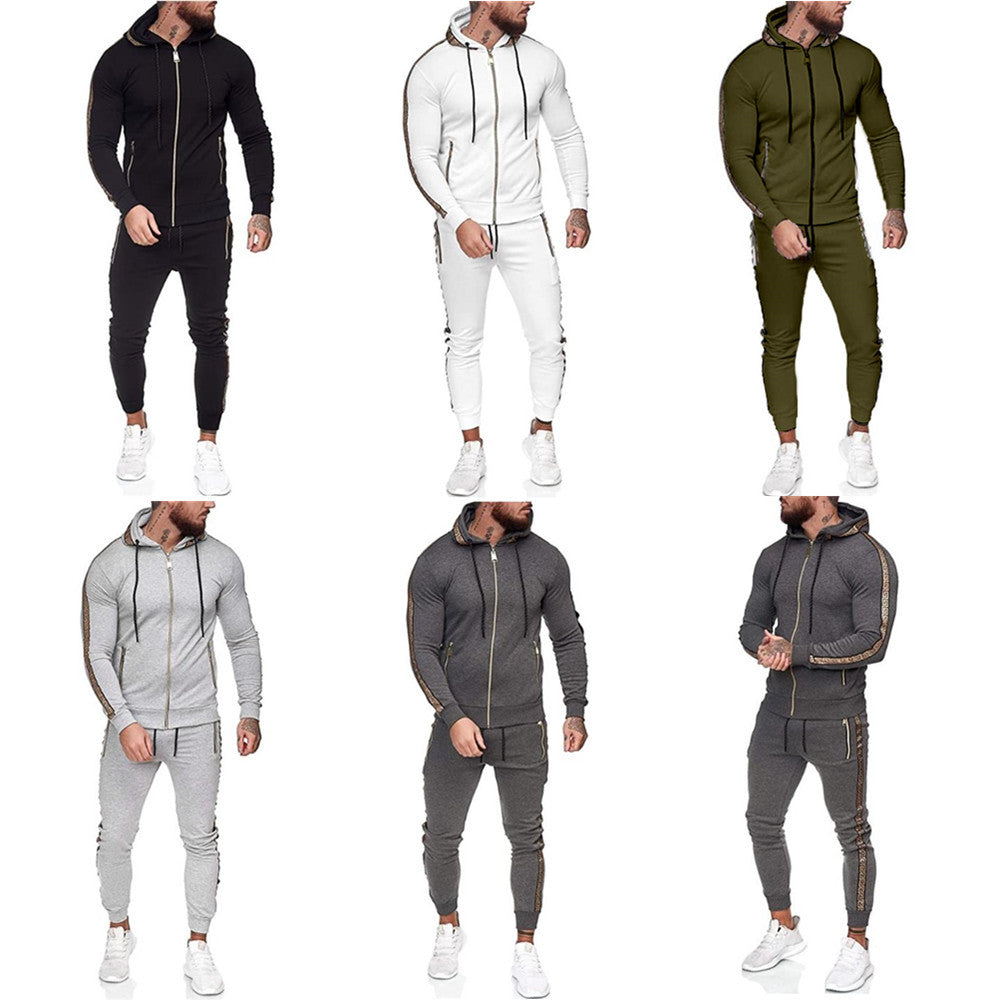 Men's sports suit solid color casual wear with hood