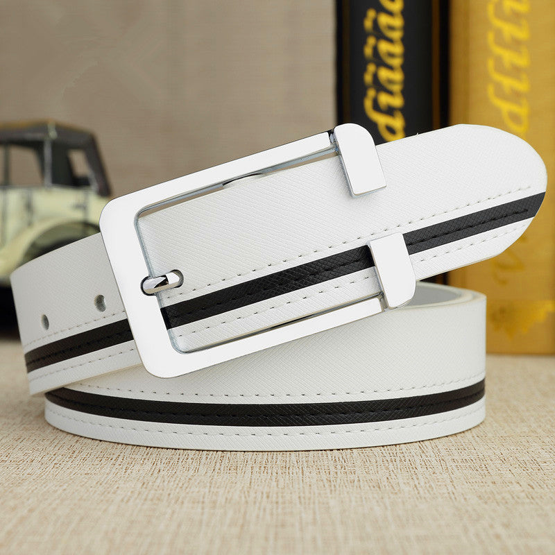 Trendy men's leather white belt